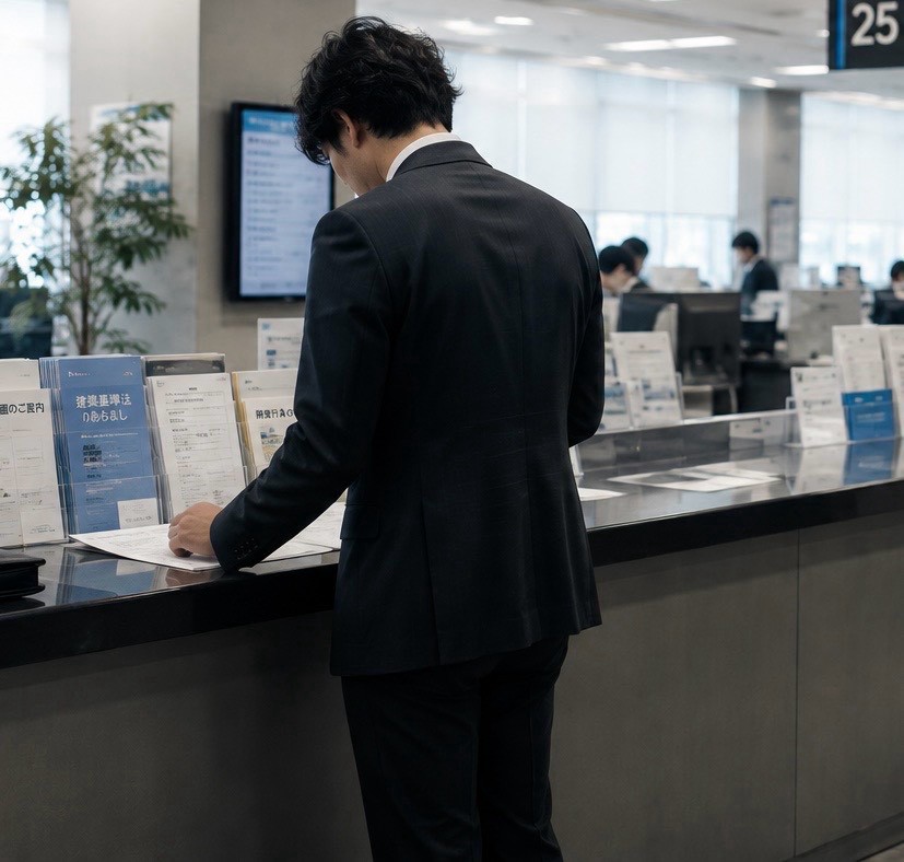 窓口で不動産資料を確認するイメージ